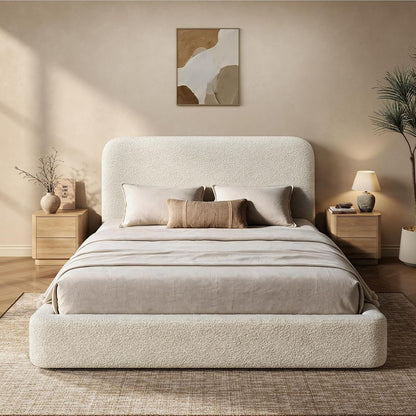 Upholstered Cloud Bed Queen Size Bed Frame with Headboard, Beige