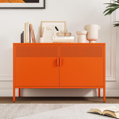 Metal Storage Cabinet with Doors, Orange Accent Cabinet