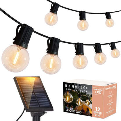 Ambience Pro Solar Powered LED Outdoor String Lights - 27 Ft Commercial Waterproof Patio Lights with Edison Bulbs - Durable String Lights for Outside, Backyard, Porch - 1W, Warm White