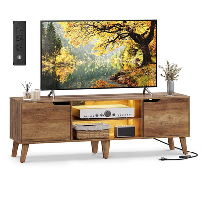 TV Stand with Power Outlet, Entertainment Center with LED Light