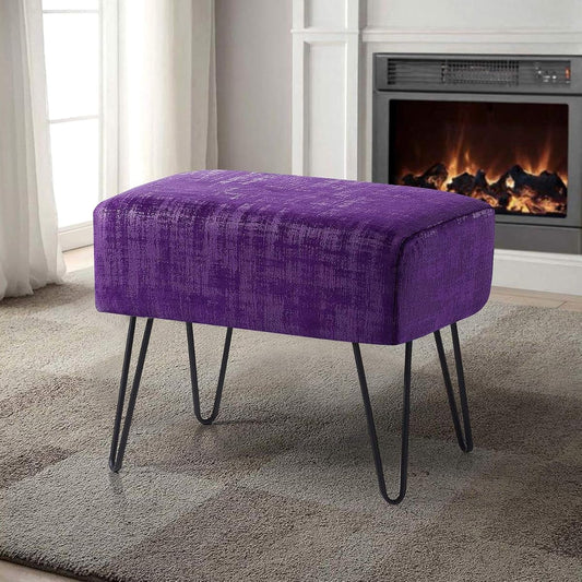 sImperial Purple Fuzzy Velvet Ottoman, 19" Rectangular Foot Rest Stool for Living Room, Small Space Entryway Bench Shoes for Bedroom End of Bed, Decorative Makeup Stool for Adult