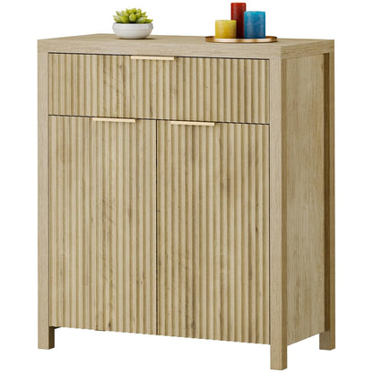 Storage Cabinet Fluted Sideboard Buffet Cabinet with Adjustable Shelves & Quality Wooden Tabletop, Modern Accent Credenza Media Console for Living Room, Entryway, Hallway, Natural Oak