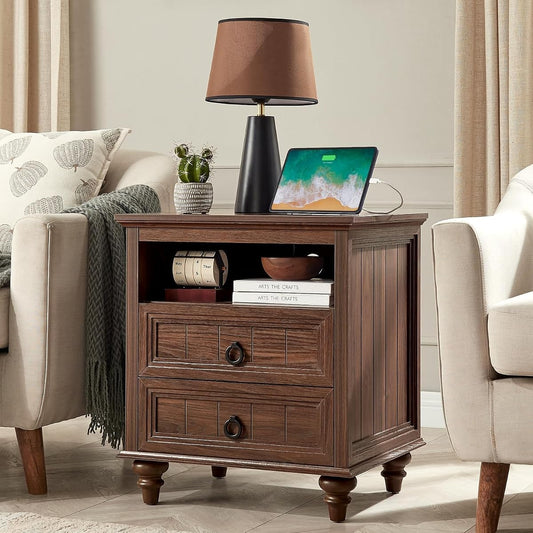 Farmhouse Nightstand with Charging Station