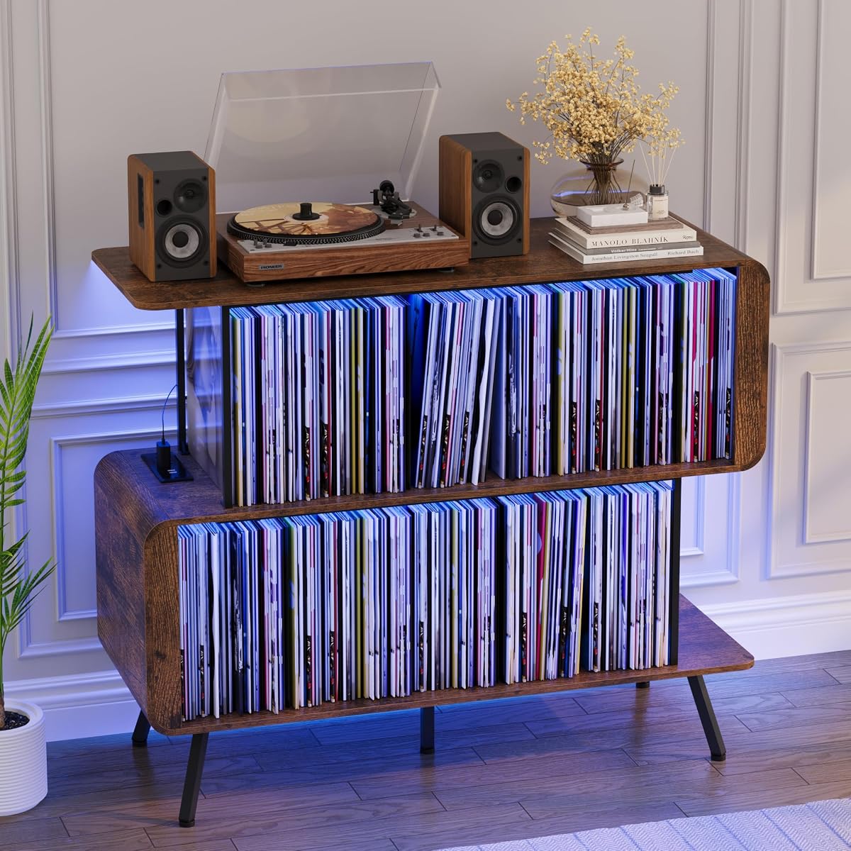 Record Player Stand with Vinyl Record Storage - 3-Tier Record Player Table
