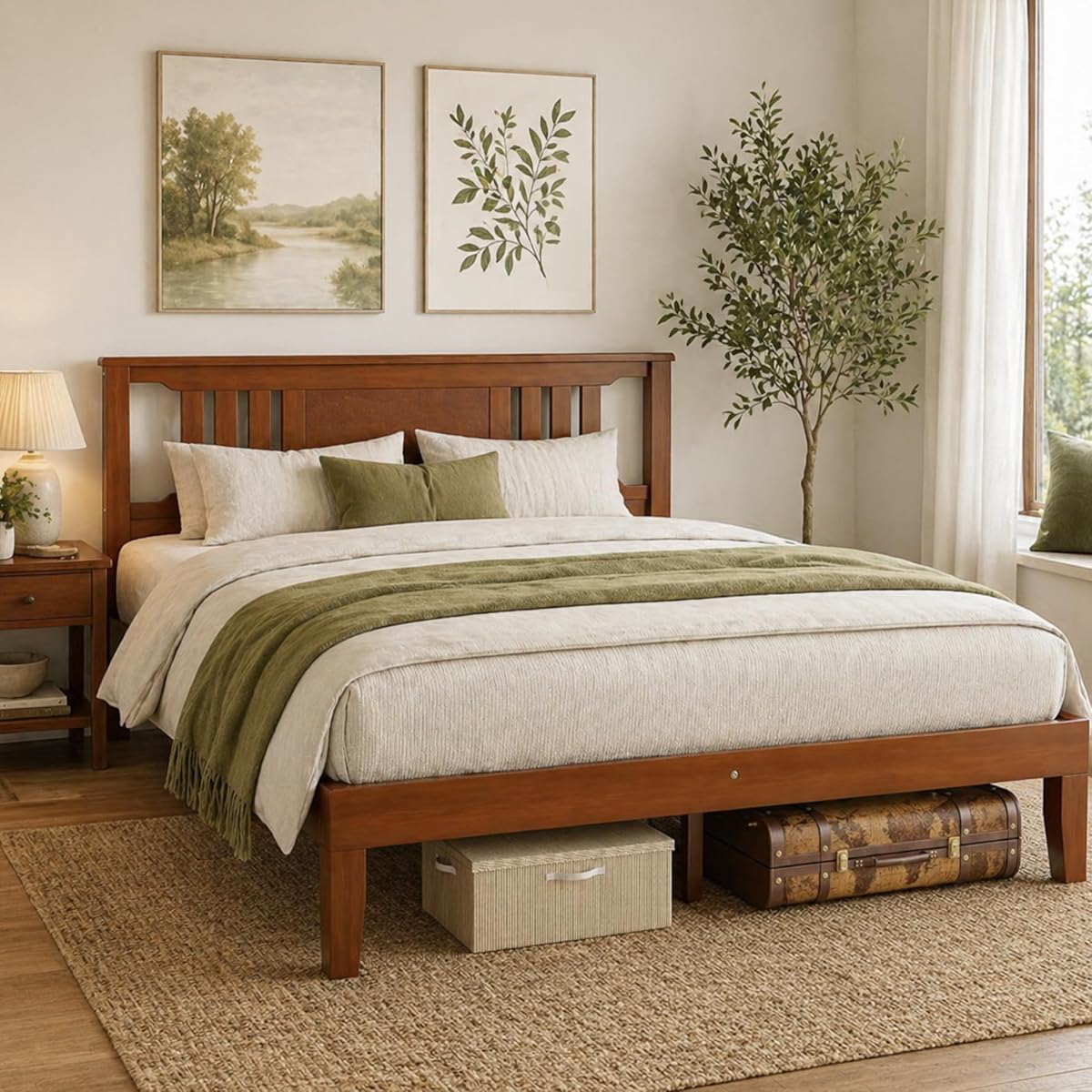 Queen Size Platform Bed Frame with Headboard