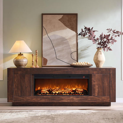 70" Fireplace TV Stand for 80" TV, 36" Electric Fireplace, Dark Walnut