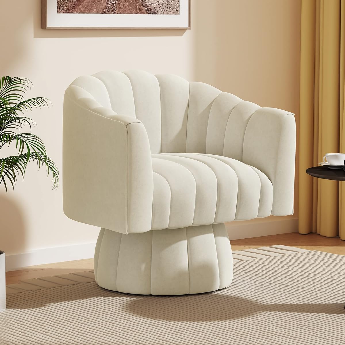 Swivel Accent Chair, 360° Swivel Barrel Chair with Armrest, Velvet Upholstered Single Sofa Reading Chair for Living Room,Bedroom,Waiting Room(Beige)