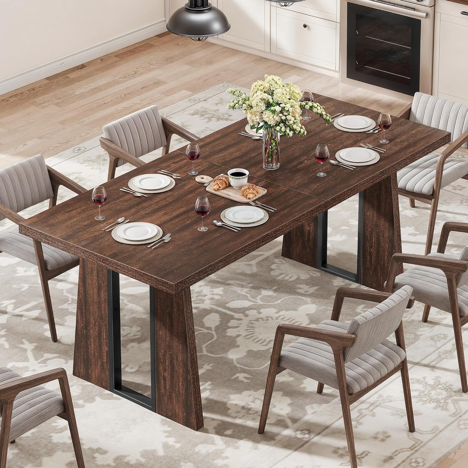 Rectangle Dining Table for 6-8 People 70.86 Inch Large Dining Room Table Wooden Dinner Tables with Heavy Duty Legs for Kitchen Apartment Restaurant Walnut