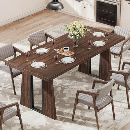 Rectangle Dining Table for 6-8 People 70.86 Inch Large Dining Room Table Wooden Dinner Tables with Heavy Duty Legs for Kitchen Apartment Restaurant Walnut