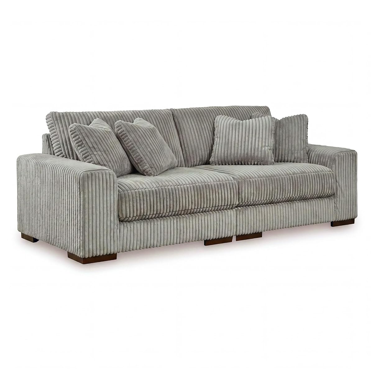 Signature Design by Ashley Lindyn 2-Piece Sectional Sofa, Plush Deep Seat Corduroy Velvet Upholstery, Symmetrical Sectional Couch with Throw Pillows for Cozy Living Rooms, Fog Gray, 98"W