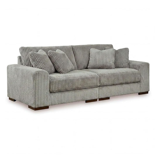 Signature Design by Ashley Lindyn 2-Piece Sectional Sofa, Plush Deep Seat Corduroy Velvet Upholstery, Symmetrical Sectional Couch with Throw Pillows for Cozy Living Rooms, Fog Gray, 98"W