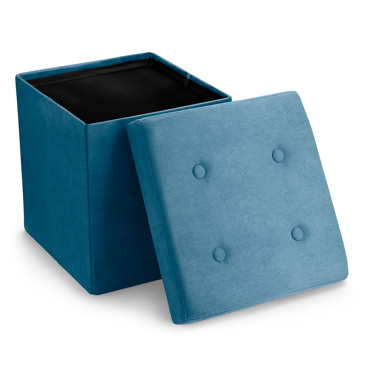 Storage Ottoman Foot Rest Cube– Small Folding Ottoman Bedroom Bench Chest 15 Inch Box Coffee Table, Shoe Storage, Foot Stool, Pouf Storage Ottoman, Seat, Suede Velvet Fabric - Teal Blue