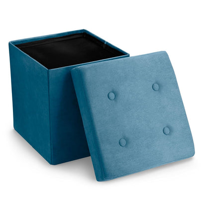 Storage Ottoman Foot Rest Cube– Small Folding Ottoman Bedroom Bench Chest 15 Inch Box Coffee Table, Shoe Storage, Foot Stool, Pouf Storage Ottoman, Seat, Suede Velvet Fabric - Teal Blue