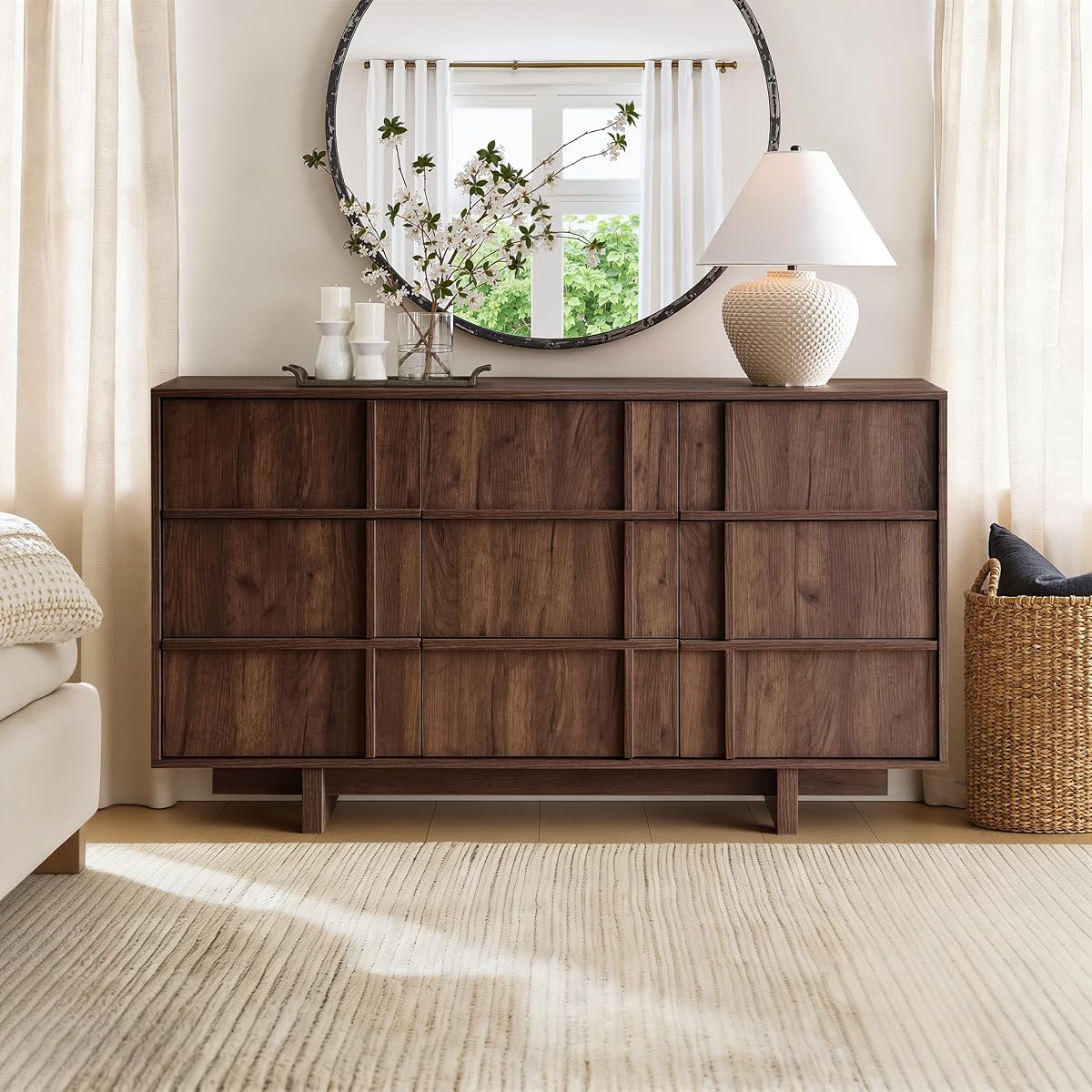 55" Wide 9 Drawer Dresser for Bedroom, Skeleton Line Design