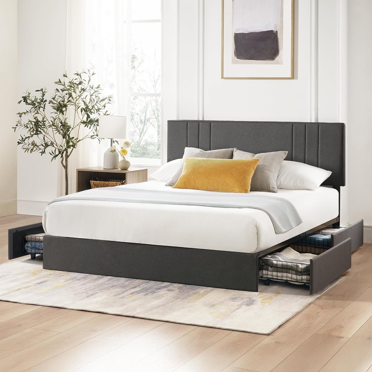Zinus Billie Platform Bed Frame, Four Underbed Storage Drawers, King