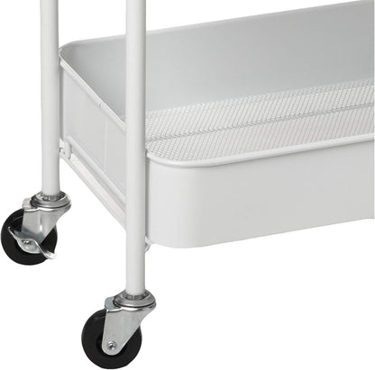3-Tier Rolling Metal Storage Organizer - Mobile Utility Cart Kitchen Cart with Caster Wheels, White