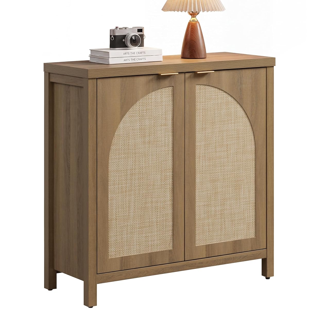 Rattan Sideboard Buffet Cabinet with Storage Credenza, 2 Arch Doors