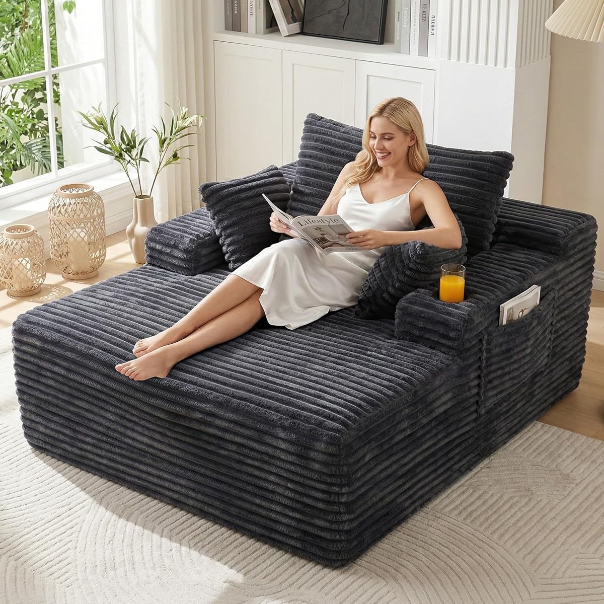 Oversized Boneless Chair, Chaise Lounge Chair Indoor, Dark Gray
