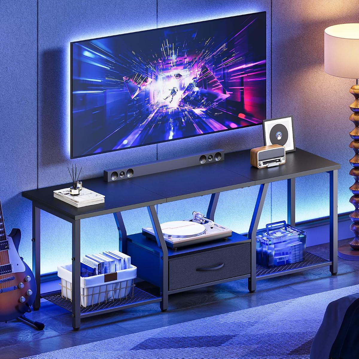 TV Stand with LED Lights for TVs up to 55 Inches, Black