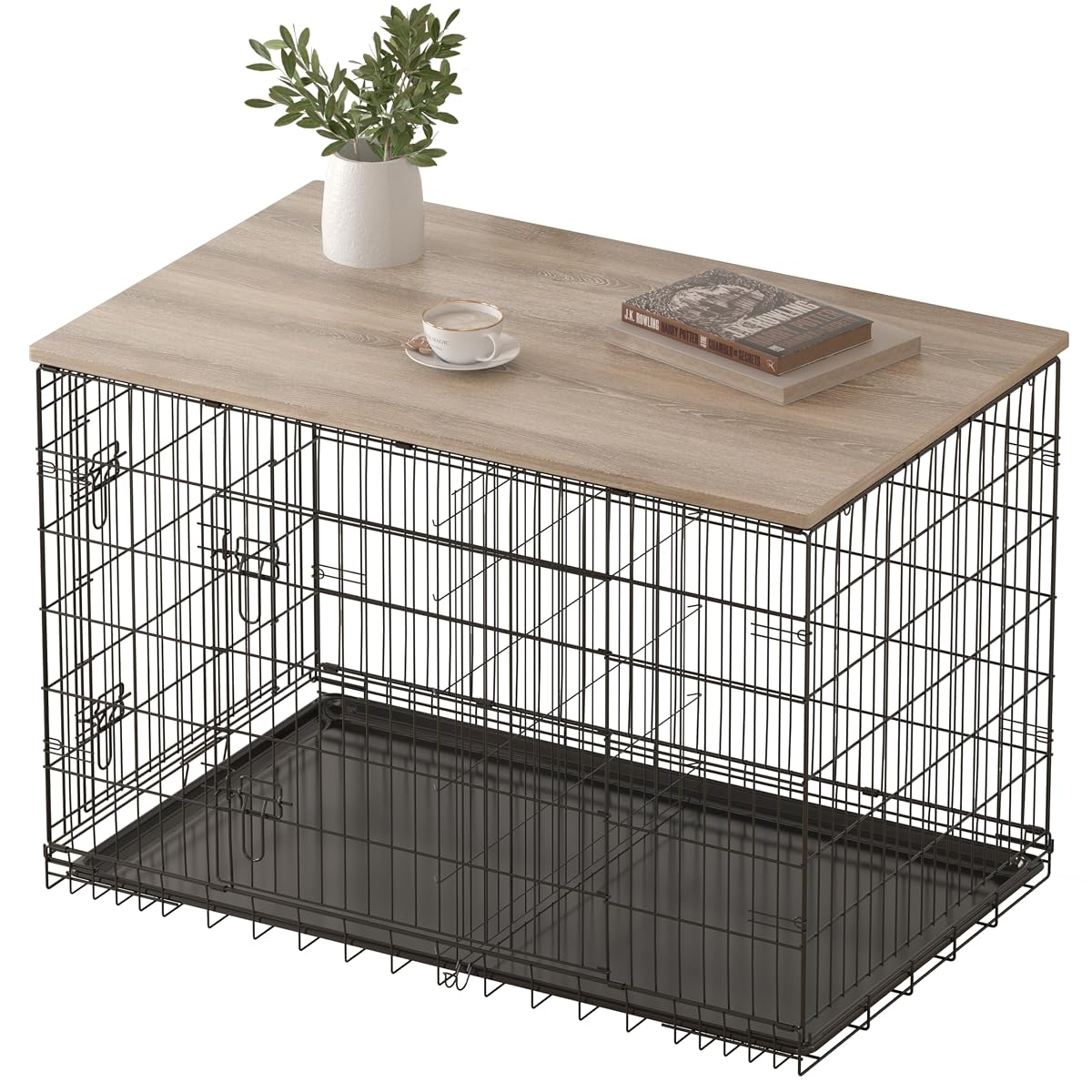 Dog Crate Topper Wood Countertop(Grey, for 48 inch Crate)