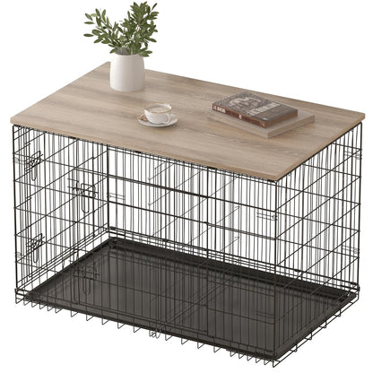 Dog Crate Topper Wood Countertop(Grey, for 48 inch Crate)