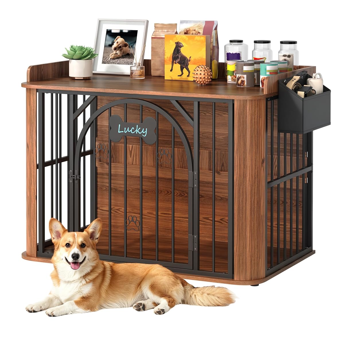 39.3" Dog Crate Furniture, Wooden Dog Kennel Indoor