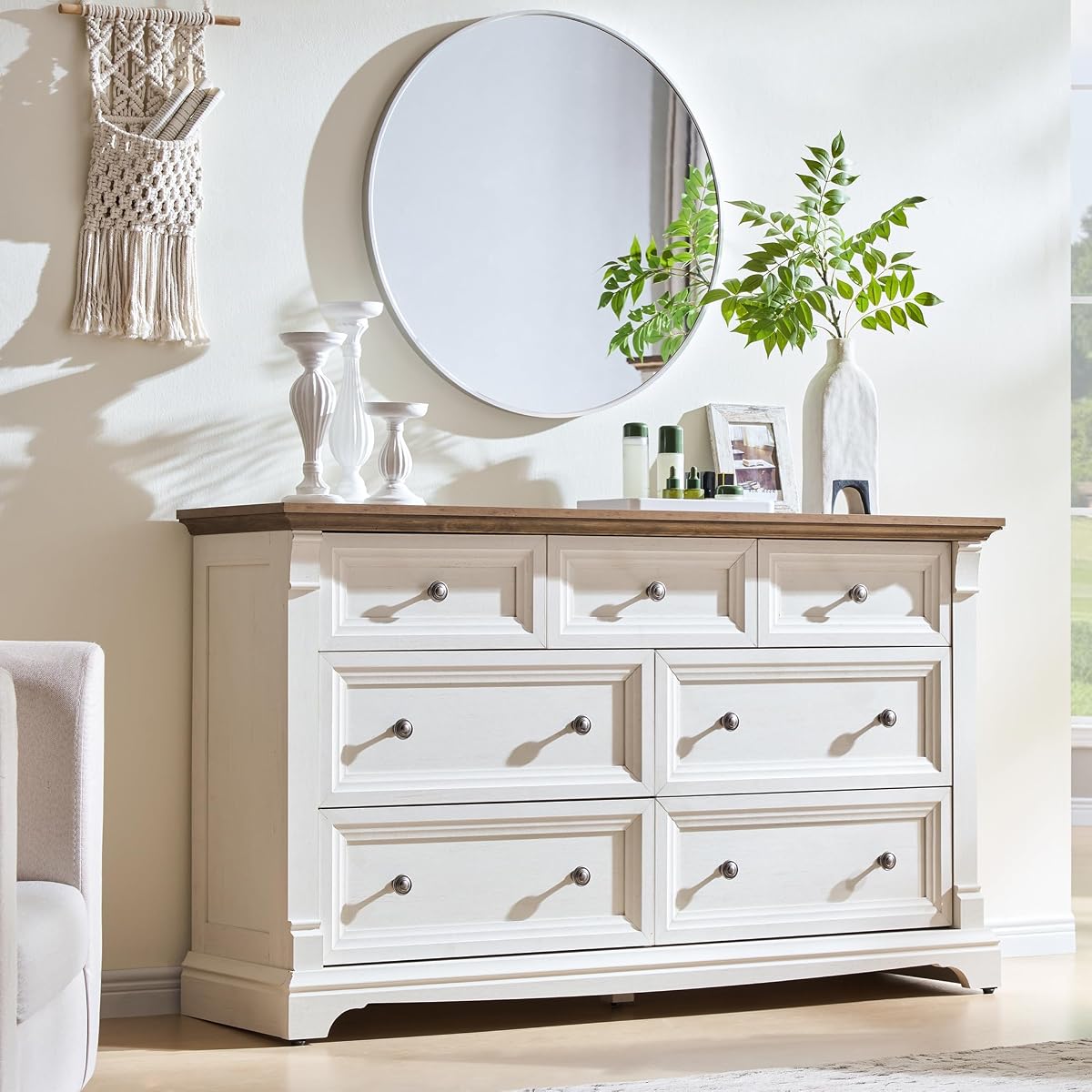Farmhouse 7 Drawers Dresser for Bedroom 54" W Wood Rustic Chest