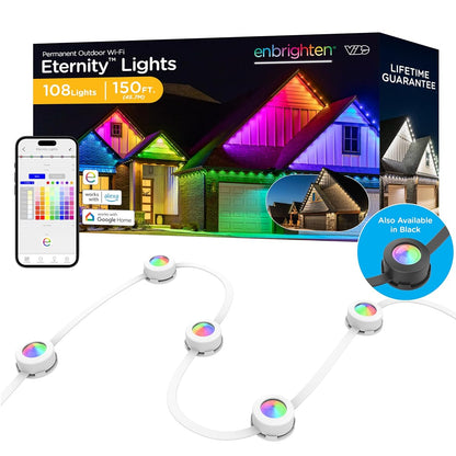 Eternity Permanent Outdoor Lights, 150ft with 108 RGBWIC LED Lights, App‑Controlled, Cuttable, Christmas, Accent & Year‑Round Eave Lighting, Works with Alexa & Google Home, 85102