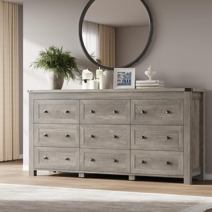 9-Drawer Dresser, Modern Wooden Storage Chest of Drawers, Dresser TV Stand