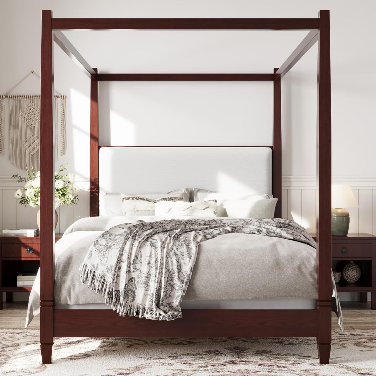 Cara Wooden Canopy Queen Bed Frame With Headboard