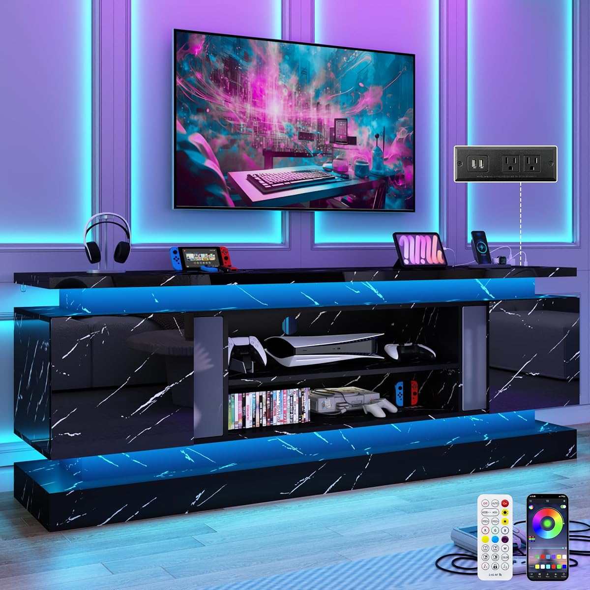 71IN LED TV Stands w/Power Outlet for 85/80/75 Inch TVs