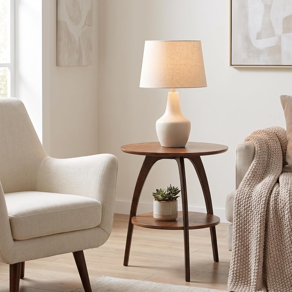 Retro Modern Solid Grain Side Table in Nutmeg and Espresso for Living Room