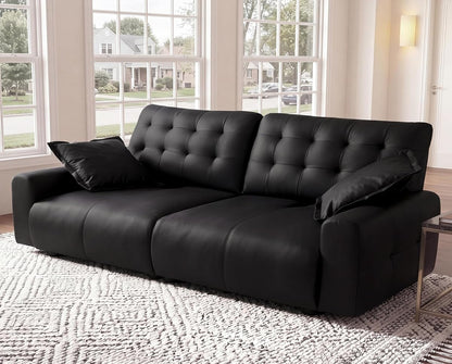 Oversized Sectional Couches for Living Room Extra Large Deep Seat Adjustable 2-Level Depth Back FSC Certified Pu Leather Cloud Couch Sleeper Sofa Chaise Detachable (Black, 2 Seat)