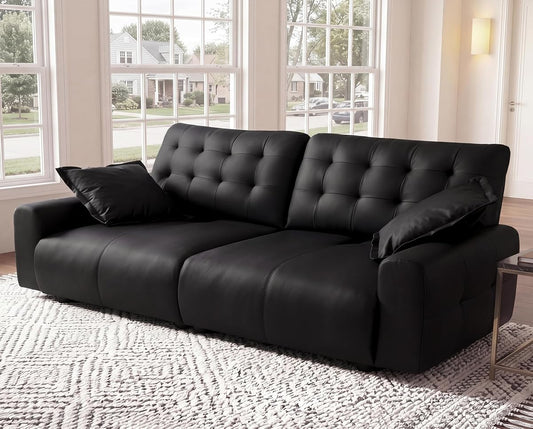 Oversized Sectional Couches for Living Room Extra Large Deep Seat Adjustable 2-Level Depth Back FSC Certified Pu Leather Cloud Couch Sleeper Sofa Chaise Detachable (Black, 2 Seat)