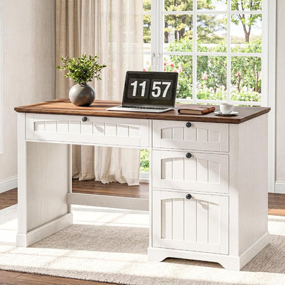 Farmhouse 47" Executive Desk with 4 Drawers, Unique White
