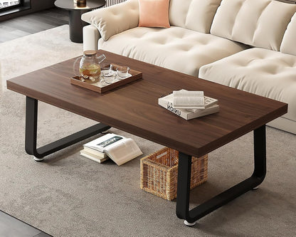 Rustic Walnut Coffee Table, Modern Center Table, Rectangle Industrial Living Room Coffee Table, Simple Farmhouse Wood and Metal Tea Table for Home Bedroom Office, Walnut, 47 in