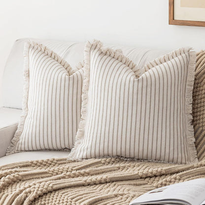 YEENAASY Throw Pillow Covers 20x20 Boho Striped Pillow Cases with Tassel