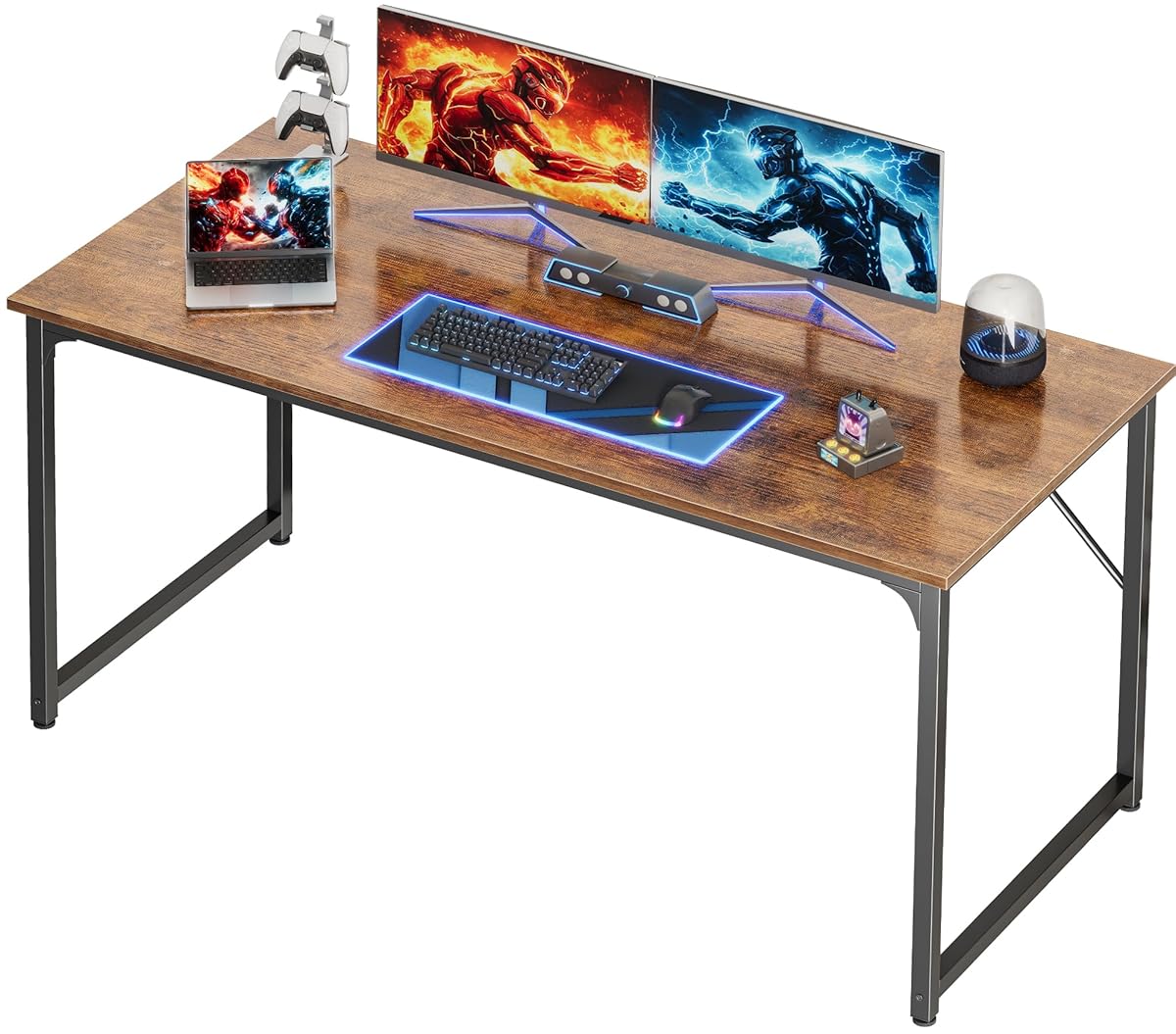 55 X 24 Inch Computer Desk with Deeper Desktop, Gaming Office Writing Work Desk for Home Office, Study, Bedroom, Work from Home, Metal Frame, Rustic Brown