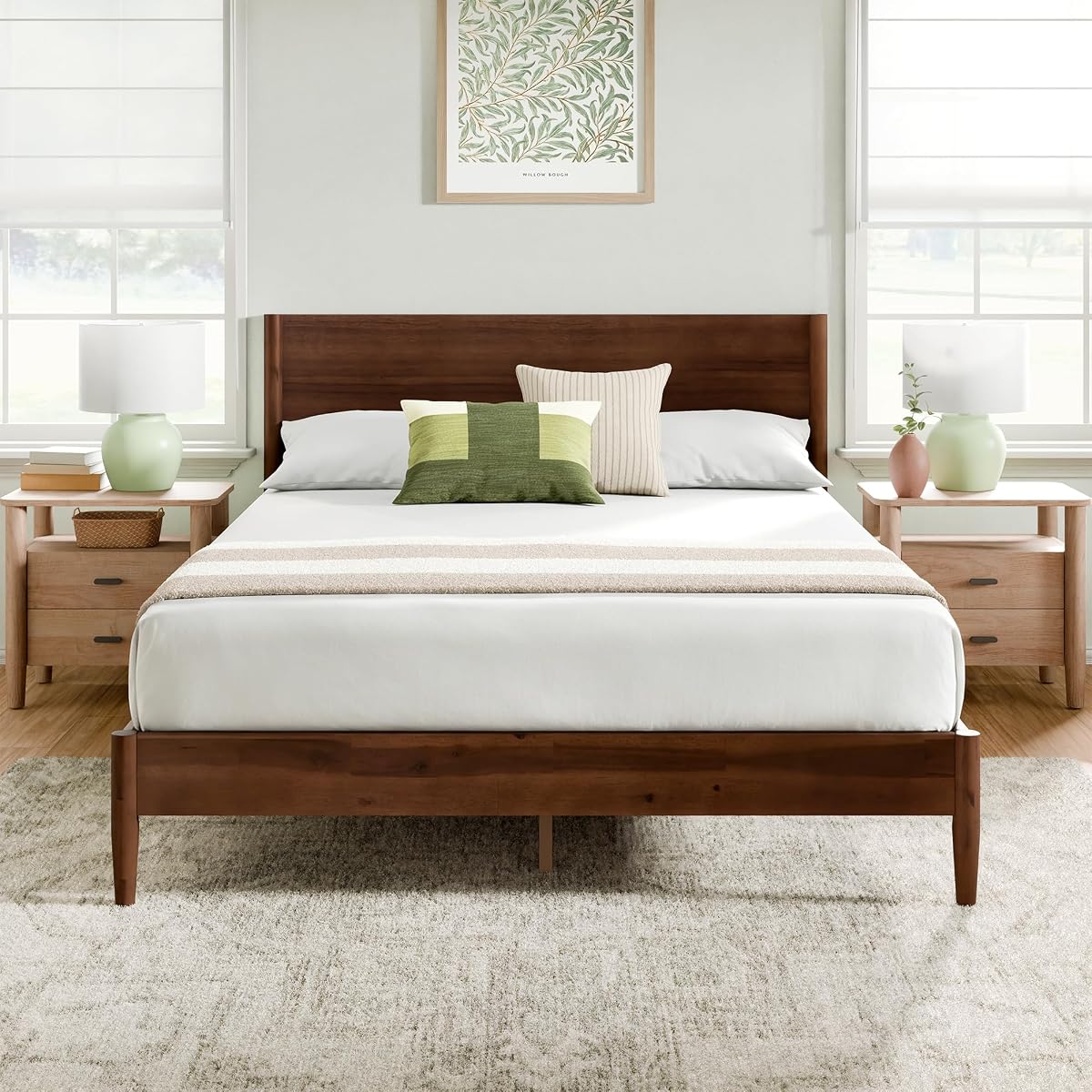 Allen Mid Century Wood Platform Bed Frame, Queen