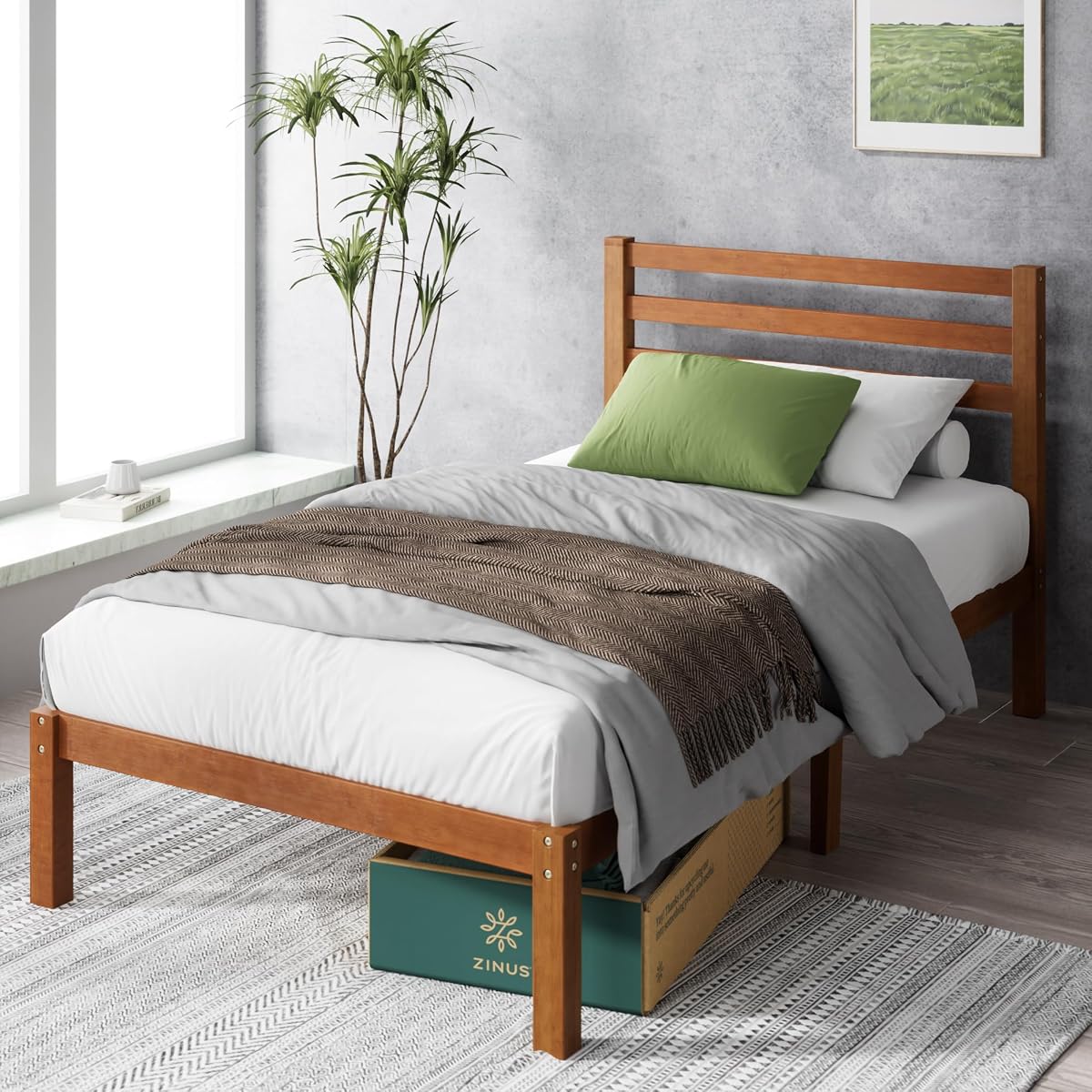 Zinus Leah Bamboo Platform Bed Frame with Headboard, Easy Assembly, Twin