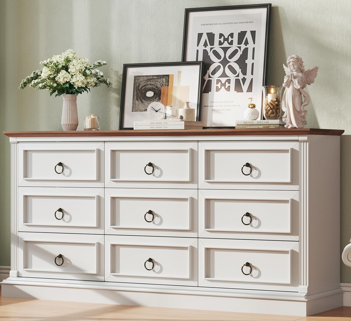 Farmhouse 9 Drawer Dresser for Bedroom