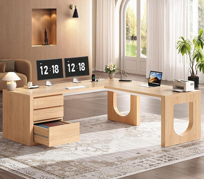 63" Modern L Shaped Desk with 3 Drawers, Executive Office Desk
