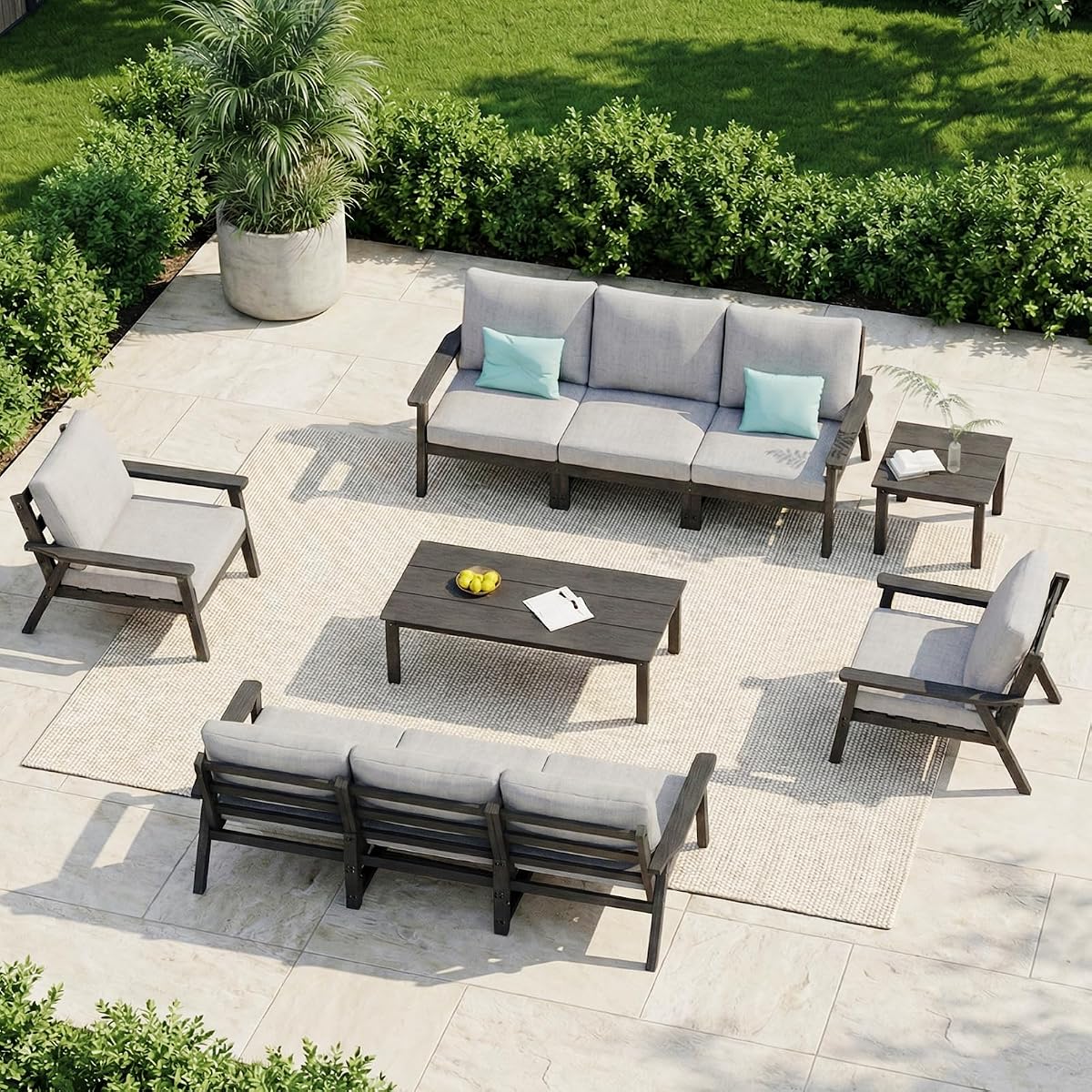 HDPE Patio Furniture Set, 10 Pieces Sectional Outdoor Furniture Set, All Weather Outdoor Couch Set Patio Conversation Set for Deck, Lawn, Black