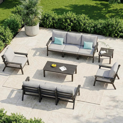 HDPE Patio Furniture Set, 10 Pieces Sectional Outdoor Furniture Set, All Weather Outdoor Couch Set Patio Conversation Set for Deck, Lawn, Black
