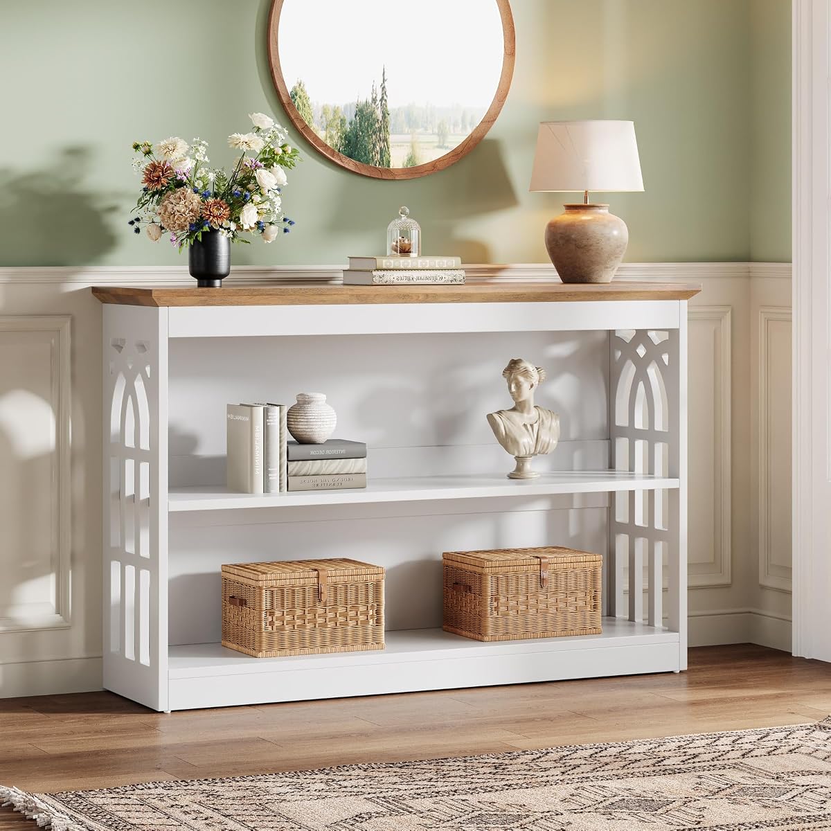 Tribesigns Modern Console Table for Entryway, 41.34-Inch White Sofa Table Behind The Couch with 3-Tier Storage, Narrow Hallway Furniture for Living Room
