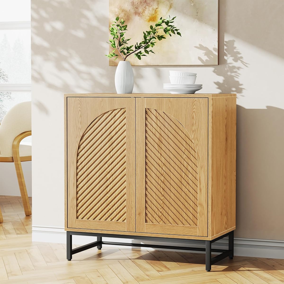 Modern Arched Sideboard Buffet Cabinet with Storage, Natural