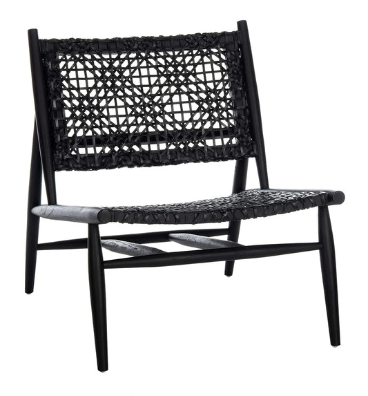 Safavieh Home Bandelier Black and Black Leather Weave Accent Chair