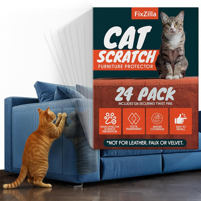 Anti Cat Scratch Furniture Protector, 24-Pack Couch Protector from Cat Claws – Heavy-Duty, Easy-to-Apply Scratching Deterrent and Shield for Sofa Corners, Walls, Doors- with 124 Twist Pins