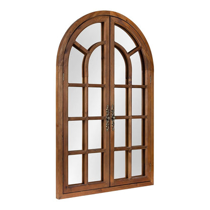Boldmere Rustic Windowpane Arch Mirror, 28 x 44, Rustic Brown, Farmhouse Window Mirror for Wall