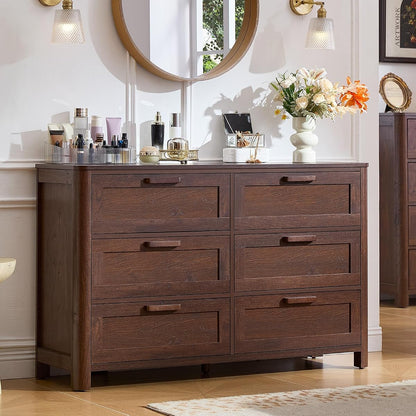Farmhouse 6 Drawer Dresser for Bedroom, Walnut
